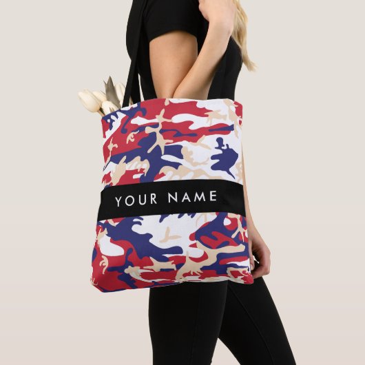 Onafhankelijkheidsdag Camouflage Jouw naam Persona Tote Bag (Dichtbij)