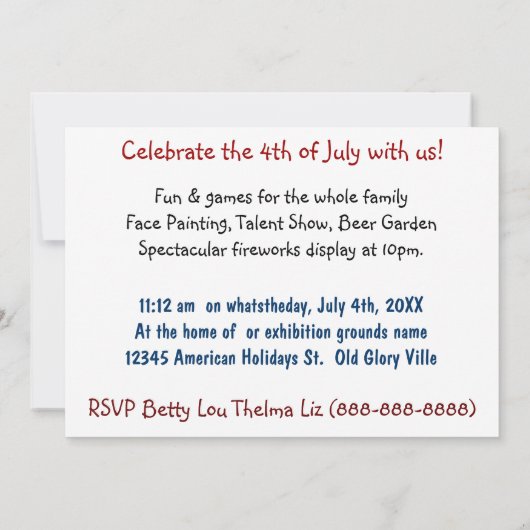 Onafhankelijkheidsdag feestvieren 4 juli kaart (Achterkant)
