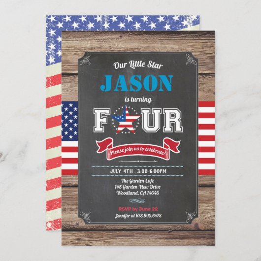 Onafhankelijkheidsdag jongen 4e verjaardag draaien kaart (Voorkant / Achterkant)