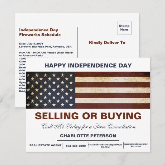 Onafhankelijkheidsdag of 4 juli Onroerend goed Briefkaart (Voorkant / Achterkant)