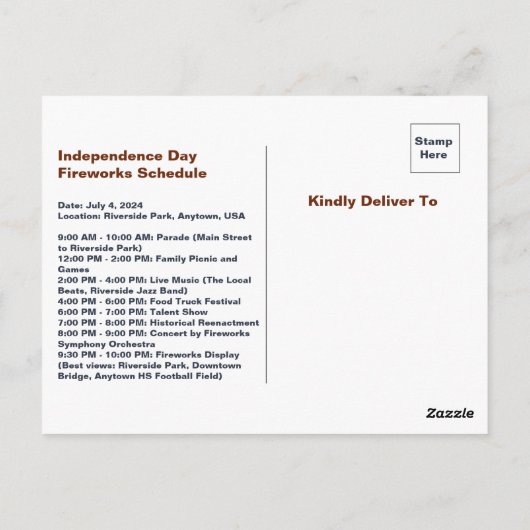 Onafhankelijkheidsdag of 4 juli Onroerend goed Briefkaart (Achterkant)