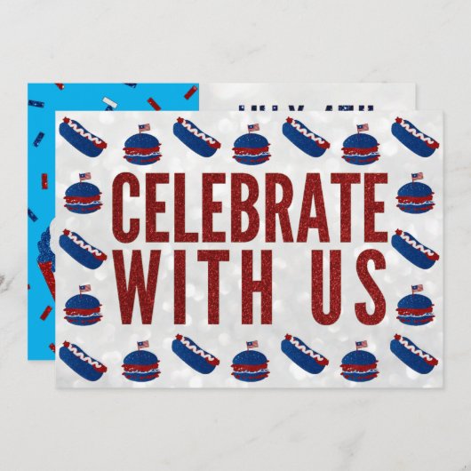 Onafhankelijkheidsdag Partij Juli 4 Glitter Kaart (Voorkant / Achterkant)