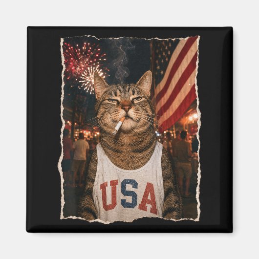 Onafhankelijkheidsdag Patriottische Kat die Sigare Magneet (Voorkant)