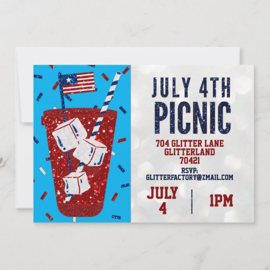 Onafhankelijkheidsdag Picknick 4 juli Glitter Uitn Kaart (Achterkant)