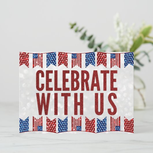 Onafhankelijkheidsdag Picnic Juli 4 Glitter Uitnod Kaart (Staand voorkant)