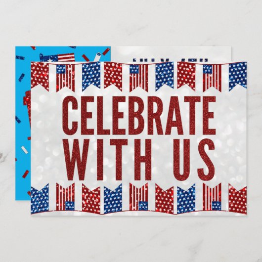 Onafhankelijkheidsdag Picnic Juli 4 Glitter Uitnod Kaart (Voorkant / Achterkant)