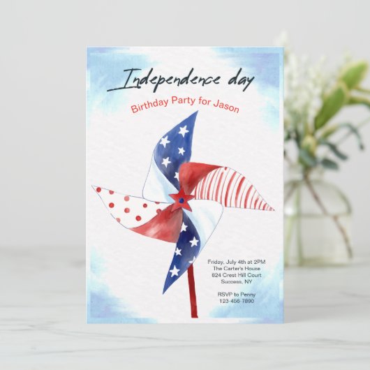 Onafhankelijkheidsdag Pinwheel uitnodiging (Staand voorkant)