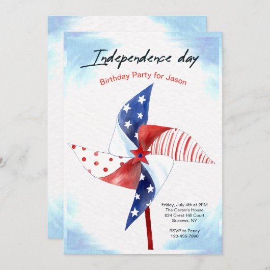 Onafhankelijkheidsdag Pinwheel uitnodiging (Voorkant / Achterkant)