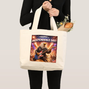 Onafhankelijkheidsdag rockstar dinosaurus elektris grote tote bag