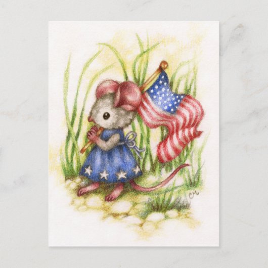 Onafhankelijkheidsdag - Schattige Patriotic Mouse  Briefkaart (Voorkant)