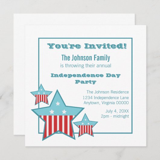 Onafhankelijkheidsdag sterren en Stripes nodigen u Kaart (Voorkant / Achterkant)