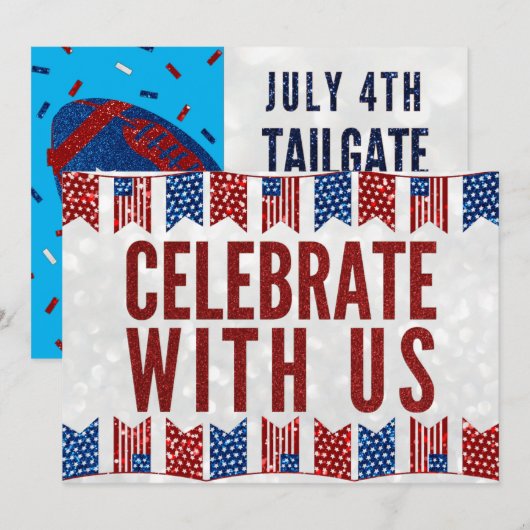 Onafhankelijkheidsdag Tailgate 4 juli Glitter Uitn Kaart (Voorkant / Achterkant)