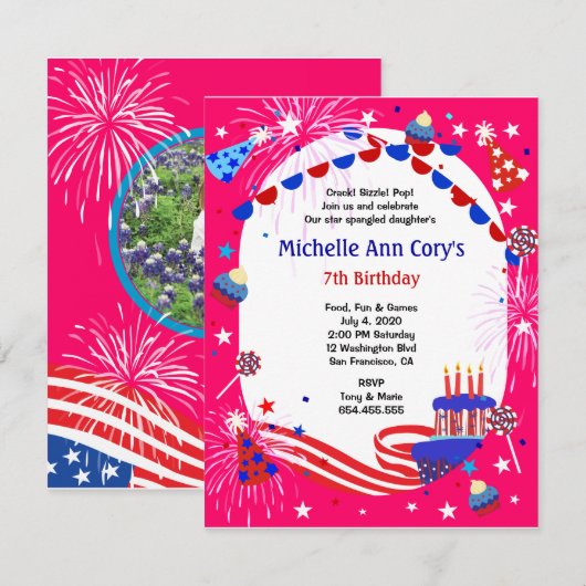 Onafhankelijkheidsdag Uitnodiging van meisjes om d (Voorkant / Achterkant)