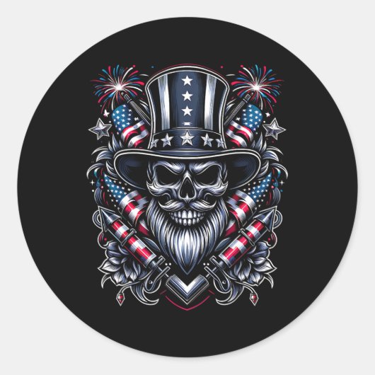 Onafhankelijkheidsdag USA Patriot baardschedel! 4e Ronde Sticker (Voorkant)