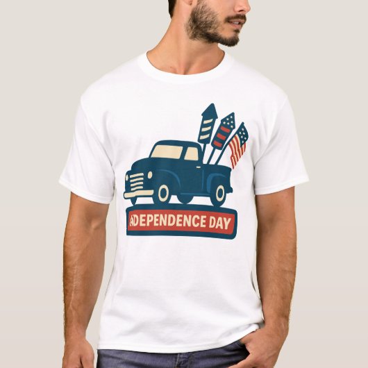 Onafhankelijkheidsdag vrachtwagen VS vlag ontwerp T-shirt (Voorkant)