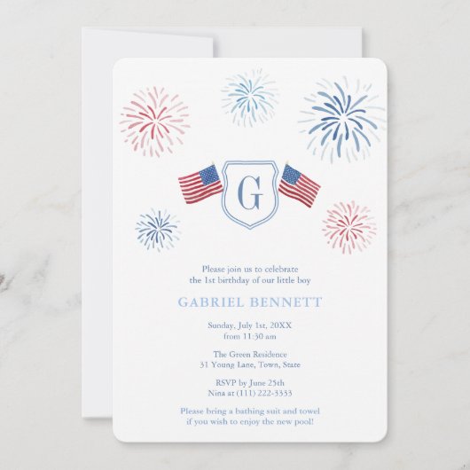 Onafhankelijkheidsdag vuurwerk 1e verjaardag kaart (Voorkant)