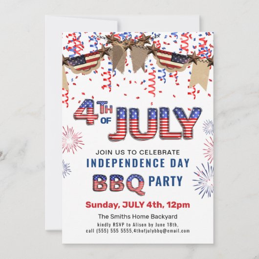 Onafhankelijkheidsdag vuurwerk 4e van de BBQ-parti Kaart (Voorkant)