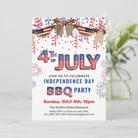 Onafhankelijkheidsdag vuurwerk 4e van de BBQ-parti Kaart (Staand voorkant)