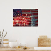 Onafhankelijkheidsdag vuurwerk en vrijheidsbeeld poster (Keuken)