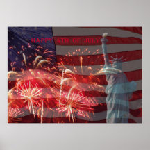 Onafhankelijkheidsdag vuurwerk en vrijheidsbeeld