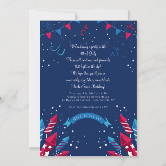 Onafhankelijkheidsdag vuurwerk uitnodiging (Voorkant)