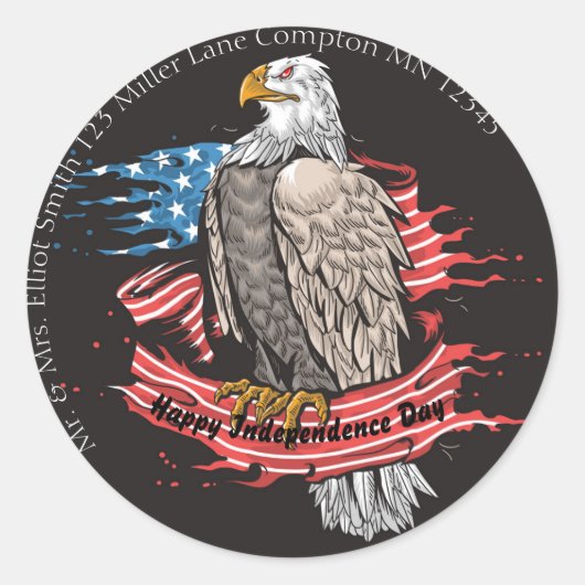 Onafhankelijkheidsdag Witkopzeearend en Amerikaans Ronde Sticker (Voorkant)