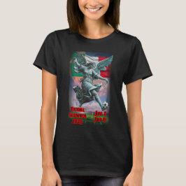 Onafhankelijkheidsengel viert voetbal op zwart t-shirt