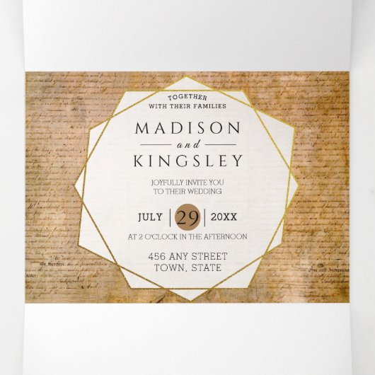 Onafhankelijkheidsverklaring 📜 Amerikaans perkame Drieluik Uitnodiging (Binnenkant midden)