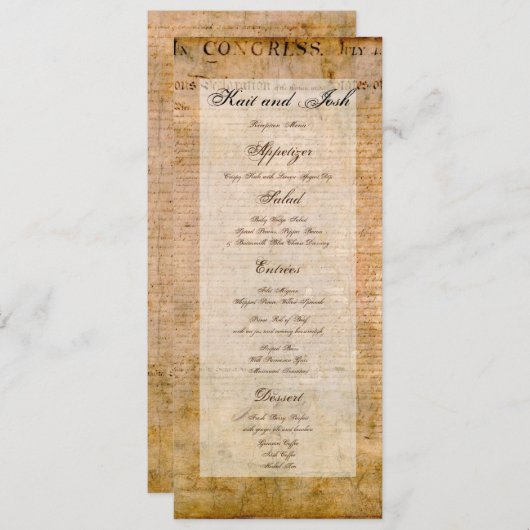 Onafhankelijkheidsverklaring 📜 Historische Parchm Menu (Voorkant / Achterkant)