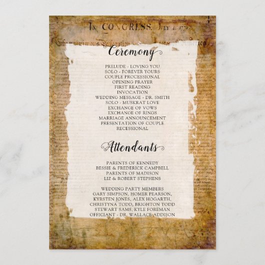 Onafhankelijkheidsverklaring 📜 oud perkament uit  programmakaart (Achterkant)