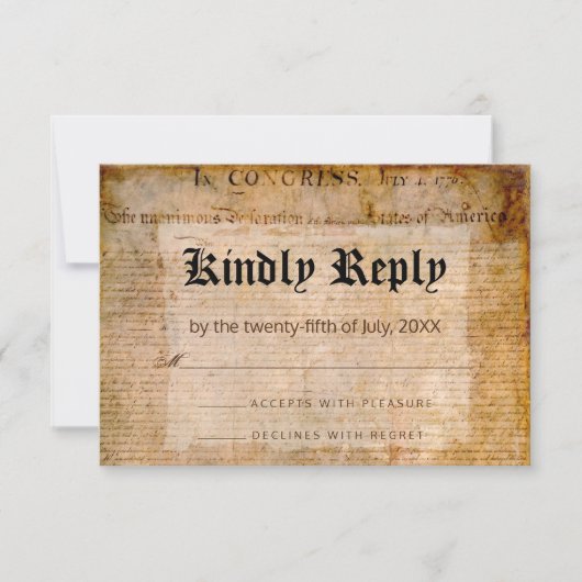Onafhankelijkheidsverklaring 📜 Trouwperkament RSVP Kaartje (Voorkant)