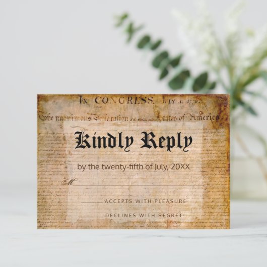 Onafhankelijkheidsverklaring 📜 Trouwperkament RSVP Kaartje (Staand voorkant)