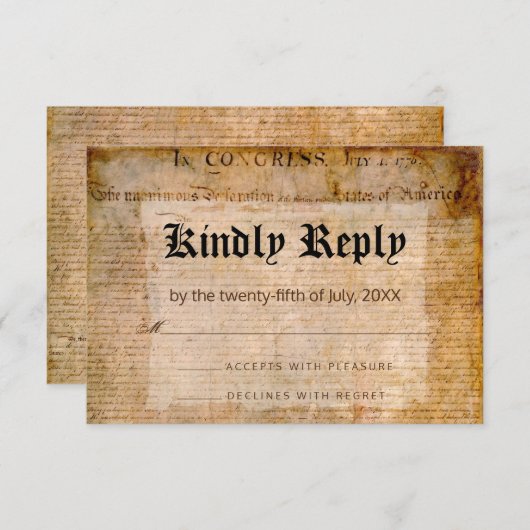 Onafhankelijkheidsverklaring 📜 Trouwperkament RSVP Kaartje (Voorkant / Achterkant)