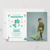 Onasaurus kleine dinosaurus 1e verjaardag foto kaart (Voorkant)