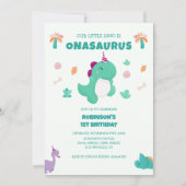 Onasaurus kleine dinosaurus 1e verjaardag kaart (Voorkant)