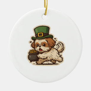 Onbeholpen Shih Tzu Kabouter St.Patrick's Dag Keramisch Ornament
