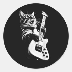 Onbekende ontwerper Rock Cat Gitaar spelen - Funny Ronde Sticker