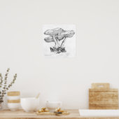 Onbekende paddenstoel potlood illustratie vierkant poster (Keuken)