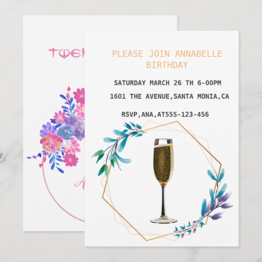 Onbekende uitnodiging voor bloederige verjaardag (Voorkant / Achterkant)