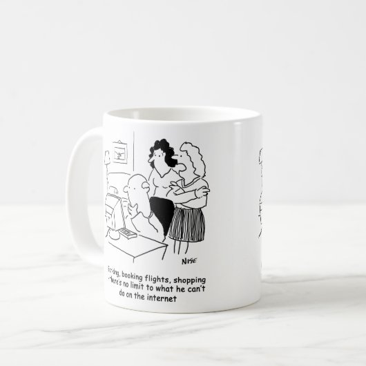 Onbekwaam man op computer koffiemok (Voorkant links)