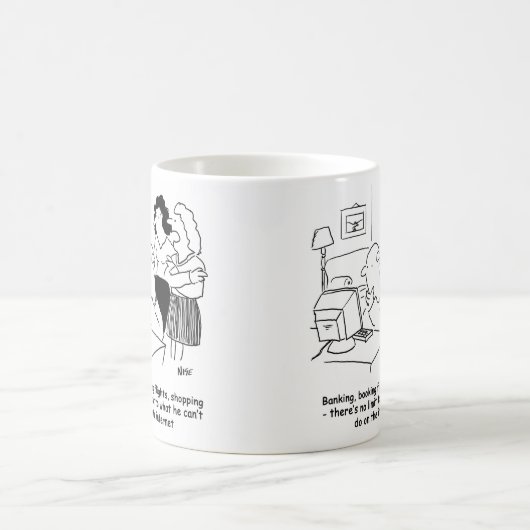 Onbekwaam man op computer koffiemok (Center)