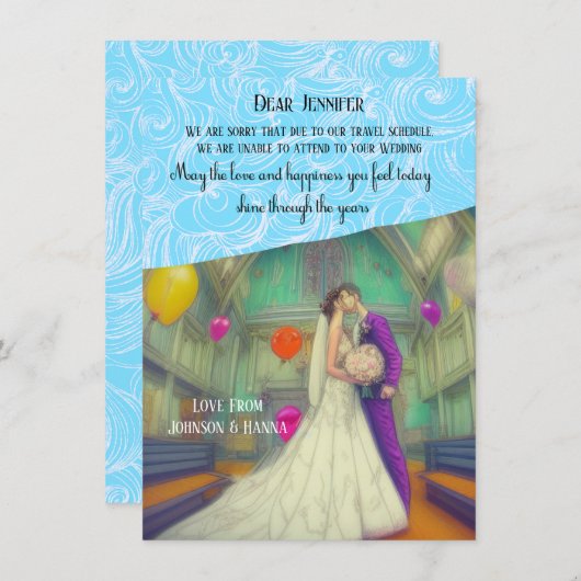 Onbekwaam om trouwuitnodiging kaart bij te wonen (Voorkant / Achterkant)