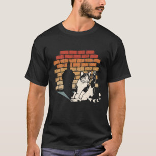 Onbeleefde kat die been likt schaduw vinger retro t-shirt