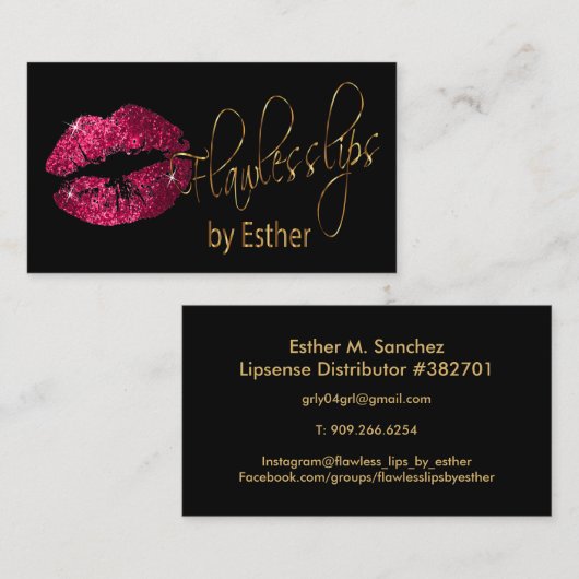 Onberispelijke Lips - Hot Pink Glitter en Gold Visitekaartje (Voorkant / Achterkant)
