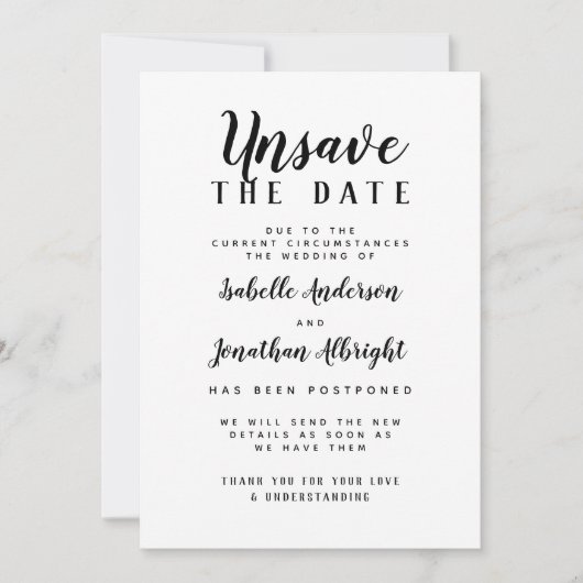 Onbeslist datum script uitstellen van de bruiloft kaart (Voorkant)