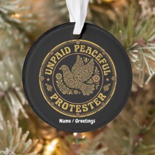 Onbetaalde Vreedzame Demonstrant Retro Bloemenvred Ornament