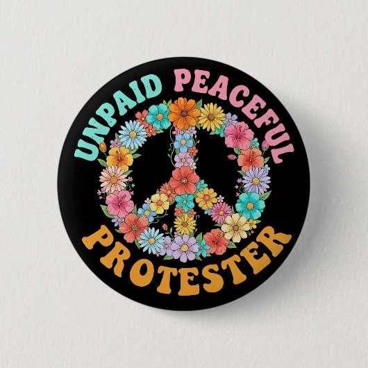 Onbetaalde Vreedzame Protest Bloemig Vredesteken Ronde Button 5,7 Cm (Voorkant)