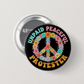 Onbetaalde Vreedzame Protest Bloemig Vredesteken Ronde Button 5,7 Cm (Voorkant /achterkant)