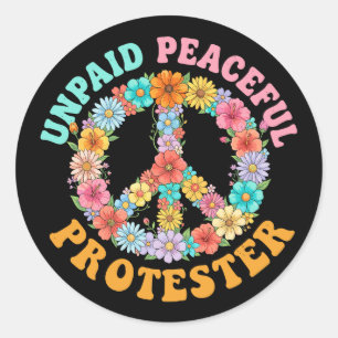 Onbetaalde Vreedzame Protest Bloemig Vredesteken Ronde Sticker