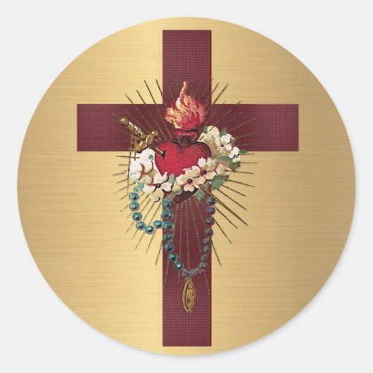 Onbevlekt Hart Maagd Maria Katholiek Religieus Ronde Sticker (Voorkant)